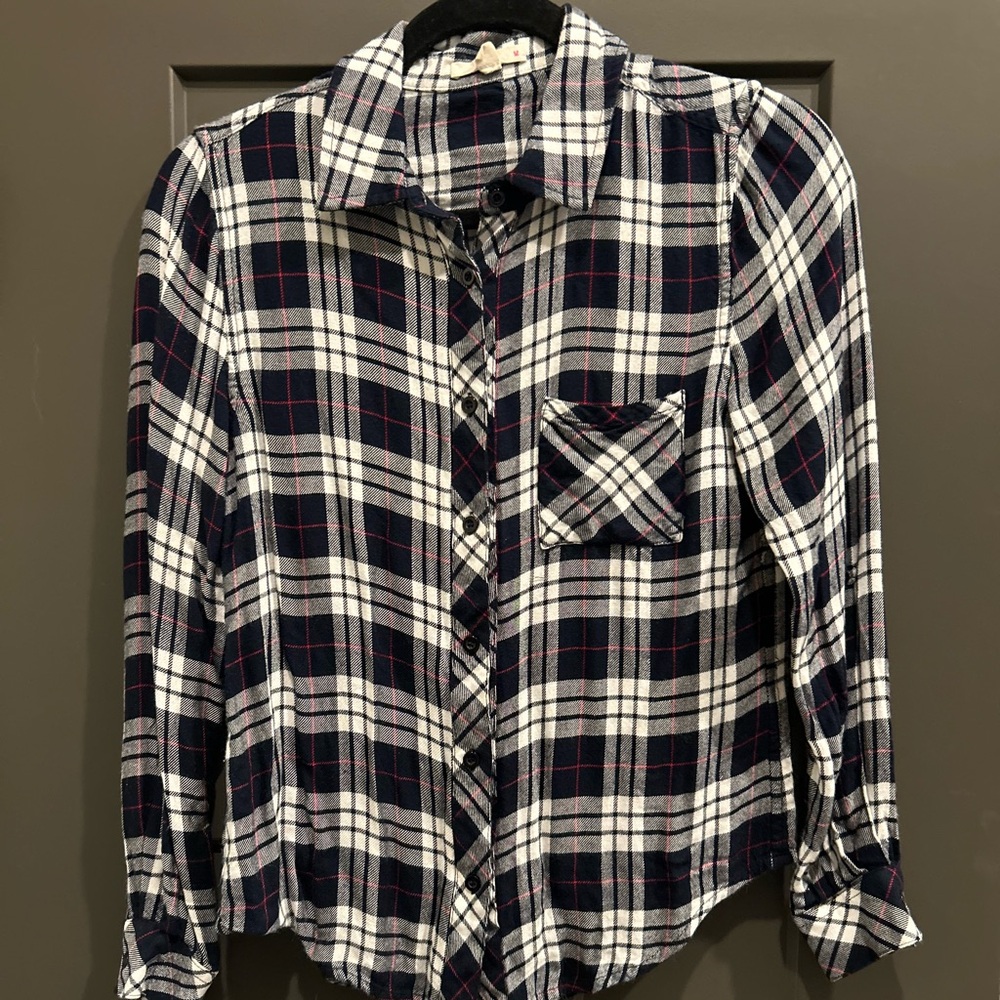 Le Lis black and white plaid button down